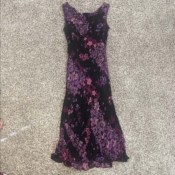 K. Linda Blue Floral Purple and Black Women's Dress - Picture 2 of 11
